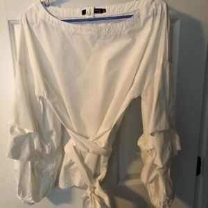 White belted puffy sleeve blouse